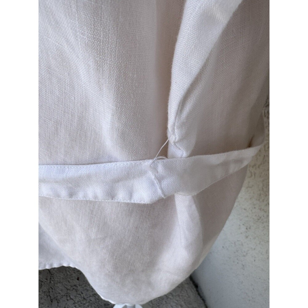 Chaus XL 100% Organic Linen Shirt 3/4 Roll Tab Sleeve Belted Tunic White Pockets - Picture 8 of 15